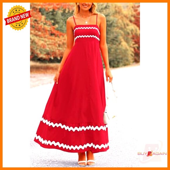 Flowy Maxi Dress Sleeveless Spaghetti Strap Ruffle Boho Beach Casual Elegant - Picture 6 of 7